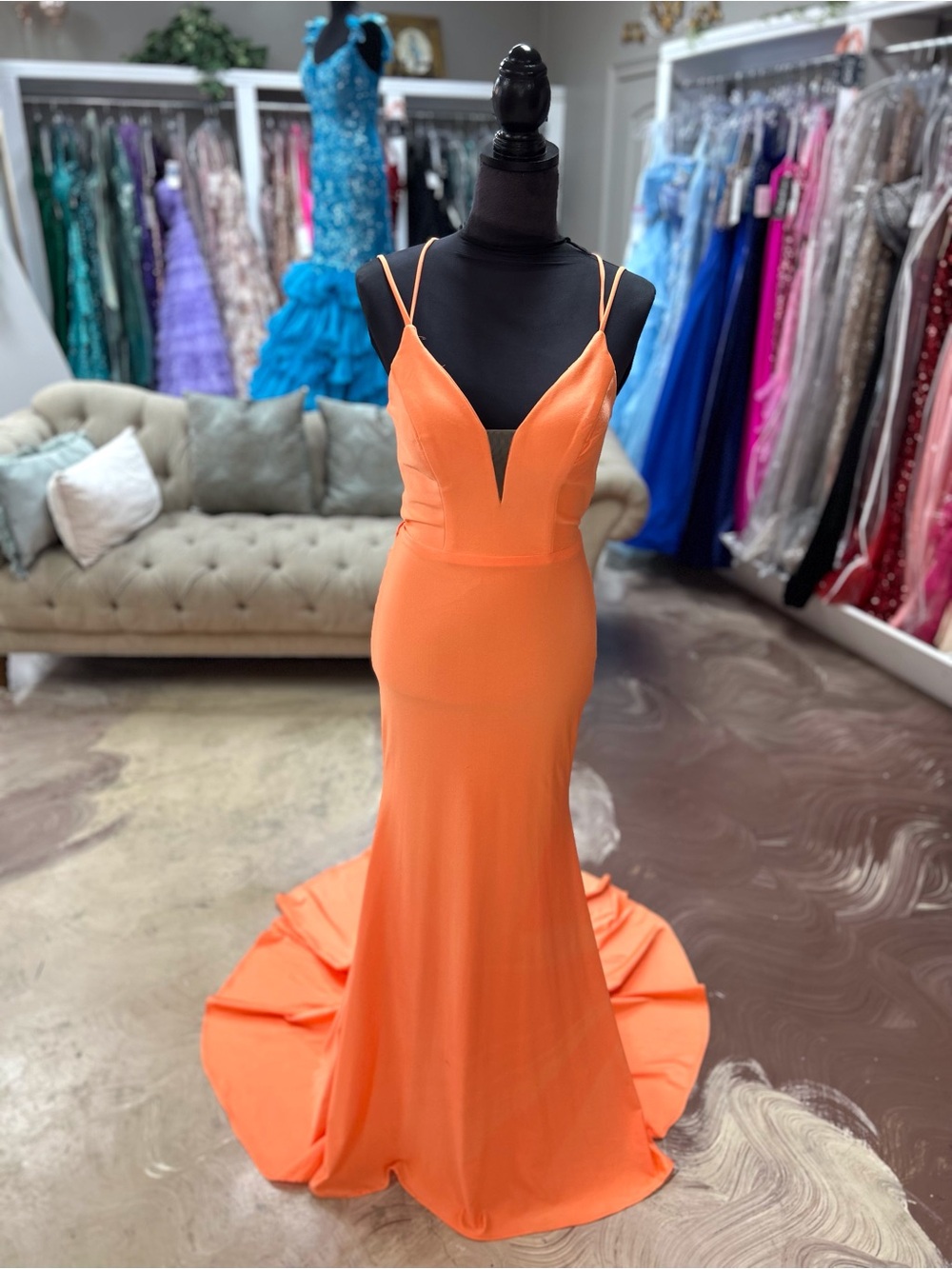 Sleek Orange Spaghetti-Strap Mermaid Prom Dress